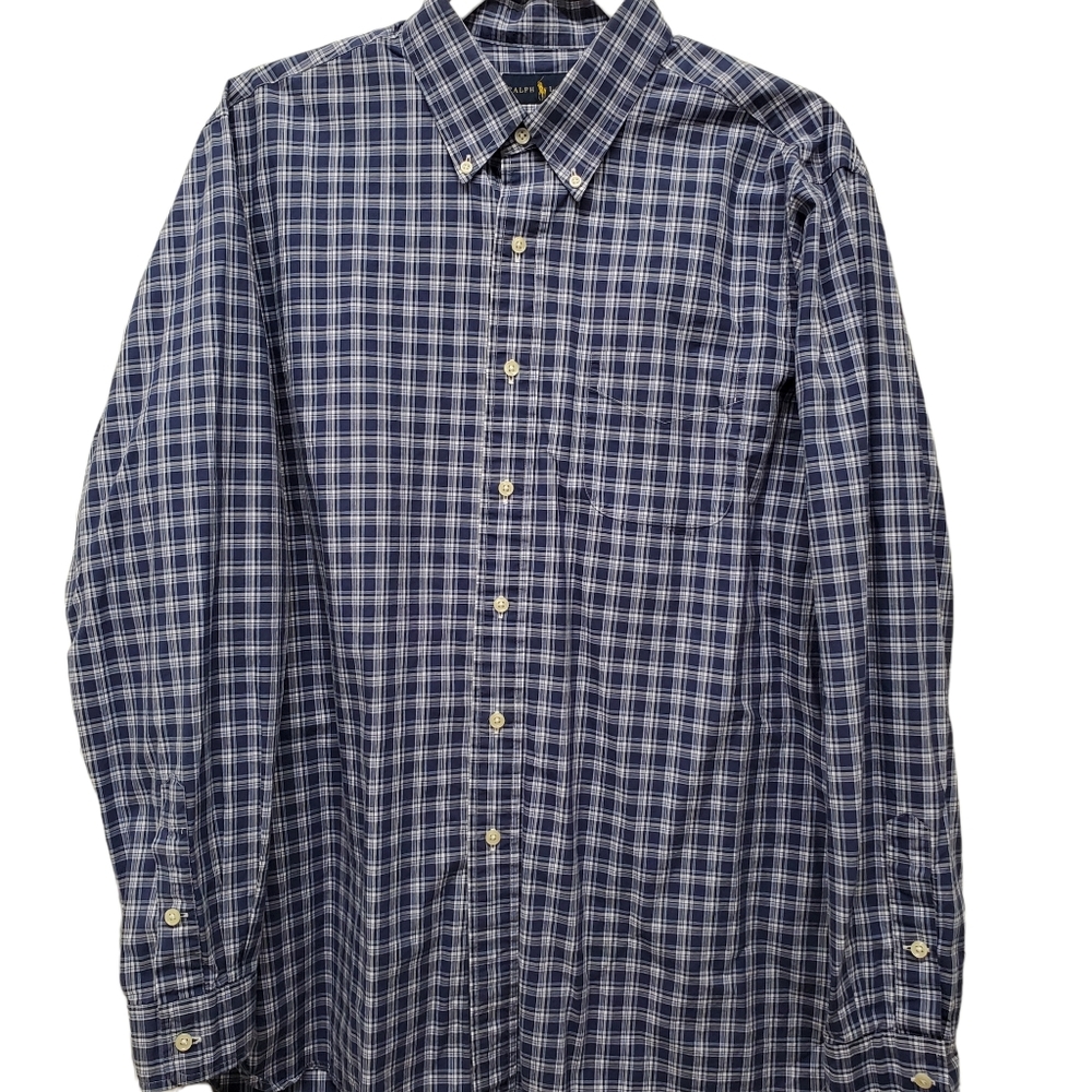 Ralph Lauren Men's Long Sleeve Button Down Shirt Pocket Blue Plaid Cotton XL - Picture 5 of 16